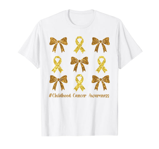Coquette Gold Ribbon We Wear Gold Childhood Cancer Awareness T-Shirt