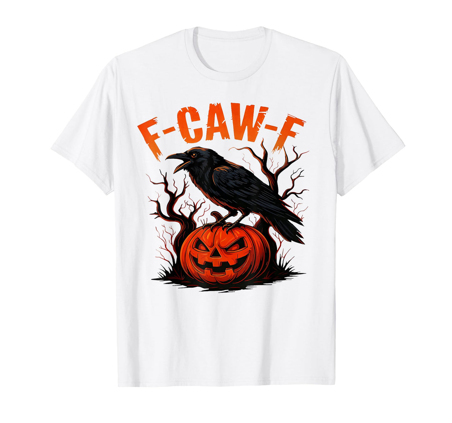 Retro Halloween F-Caw-F Funny Black Crow Pumpkin Season T-Shirt