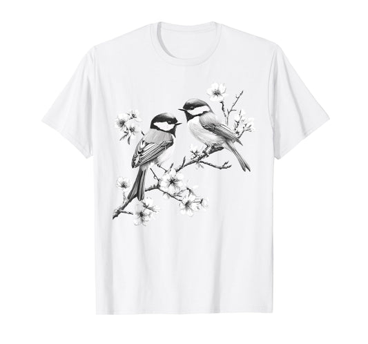 Cute Chickadee Design Blossoms Black-Capped Chickadees T-Shirt
