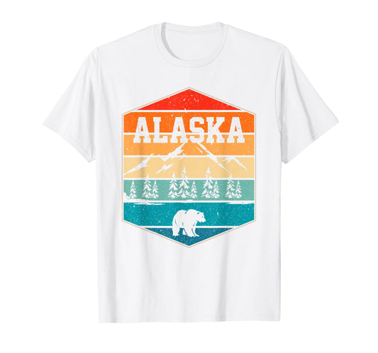Alaskan Glacier Mountains Landscape Bear Animal Retro Alaska T-Shirt