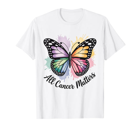 All Cancer Matter Colorful Butterfly Ribbon Cancer Awareness T-Shirt