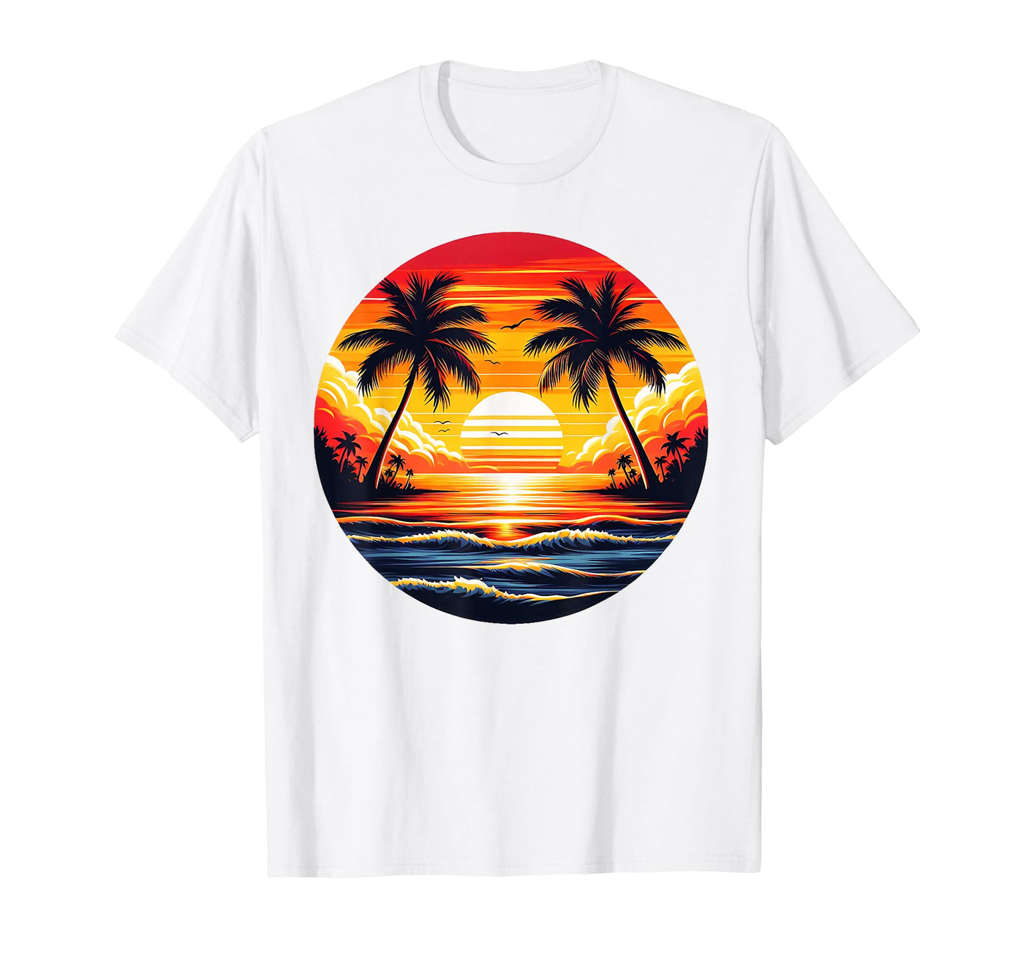 Vintage Beach Sunset Palm Tree 70s 80s Summer Vacation Retro T-Shirt