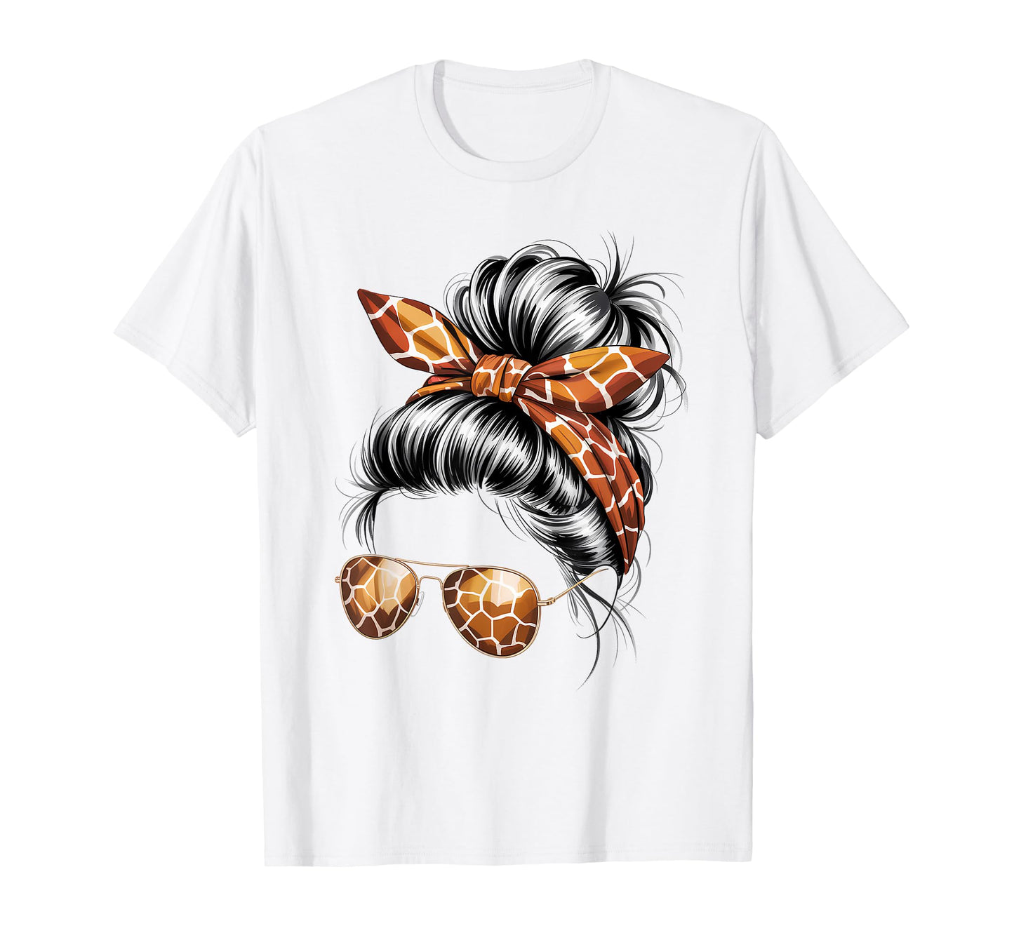 Mimi Life Hair Bandana Glasses Giraffe Print Mother's Day T-Shirt