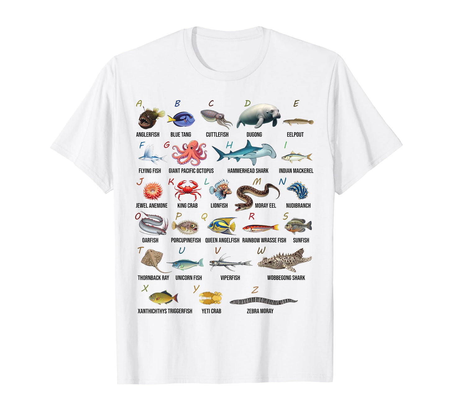 A-Z Ocean Life Alphabet Marine Creatures Exploration T-Shirt