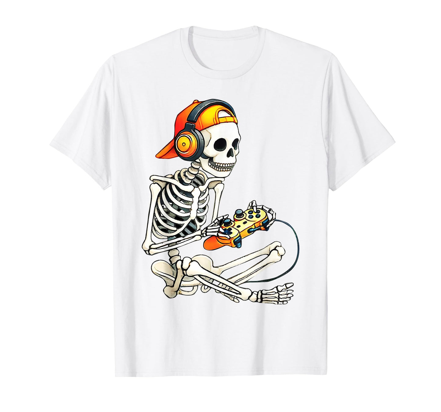Retro Skeleton Playing Video Games Halloween Gaming Boy T-Shirt