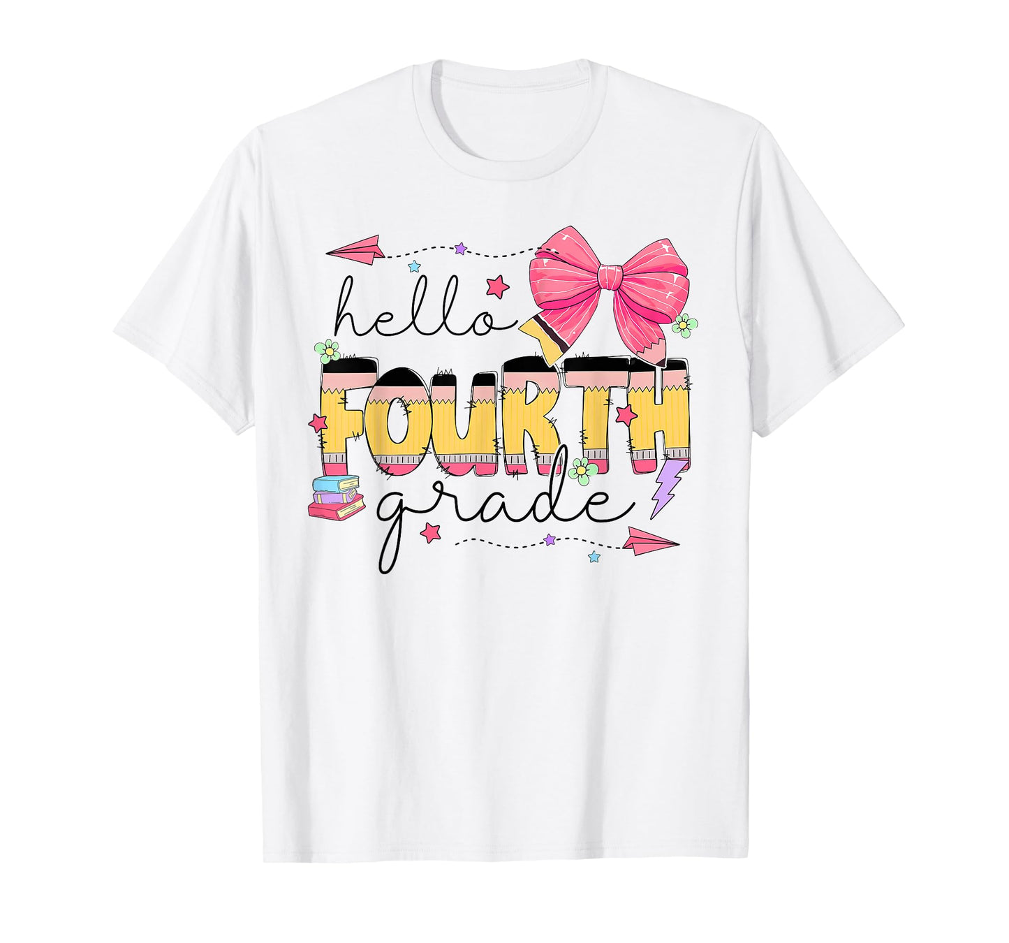 Back To School Hello Fourth Grade Teacher Coquette Bow T-Shirt