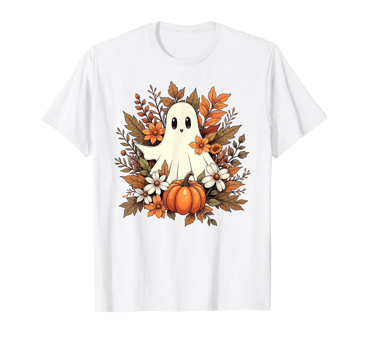 Boo Ghost Halloween Costume Pumpkin Fall Floral Girls Women T-Shirt