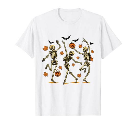 Dancing Skeletons Funny Halloween Pumpkins Bats T-Shirt