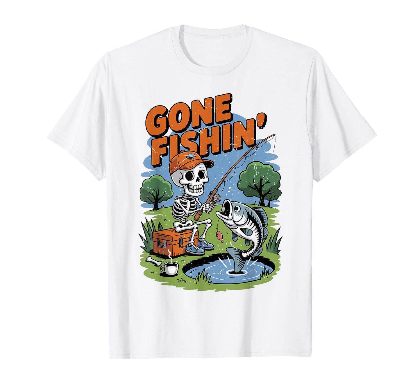 Youth Boy Gone Fishing Skeleton Halloween Bass Fish Toddler T-Shirt