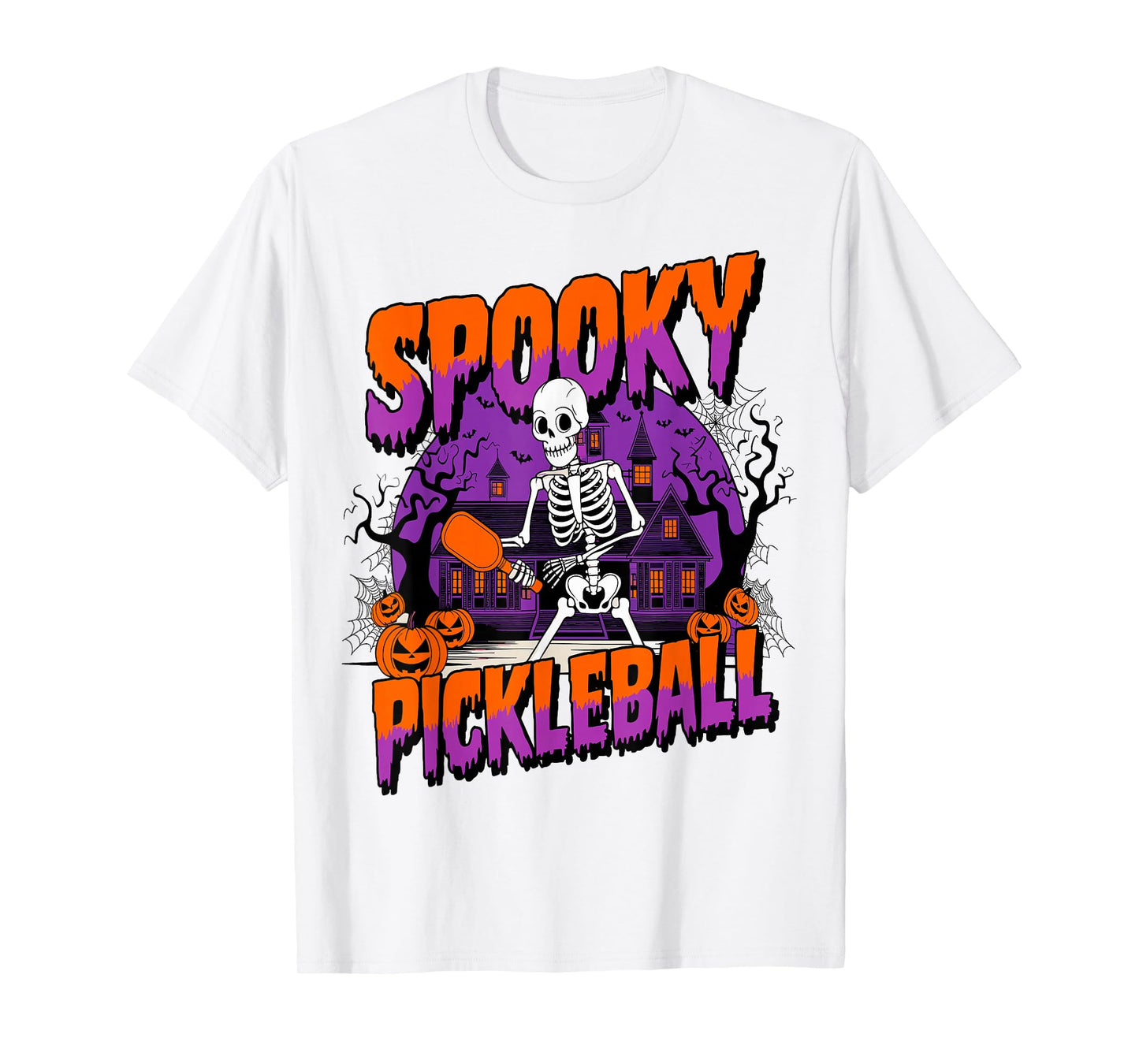 Pumpkin Skeleton Halloween Pickleball Spooky Sports T-Shirt