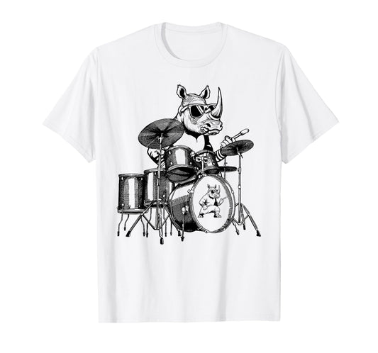 Rhino Playing Drums Drummer Drumming Musician Band T-Shirt