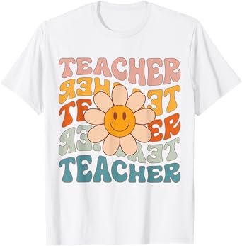 Retro Teacher Daisy Colorful - Elementary School Teacher T-Shirt