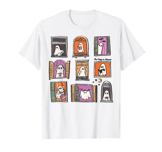 Coquette Ghost Spooky Whimsical Ghosts in Cozy Windows T-Shirt