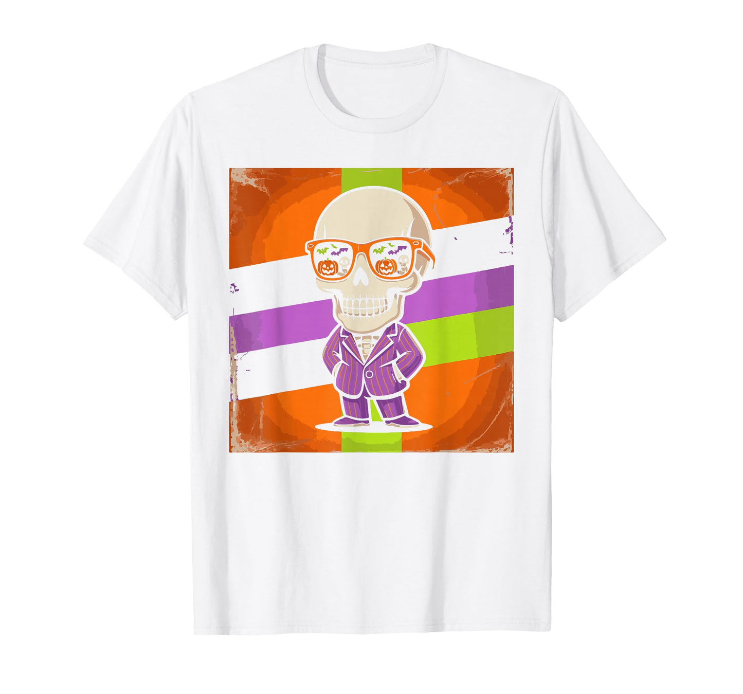 Retro Pumpkin Glasses Skeleton Halloween Costume Men Women T-Shirt