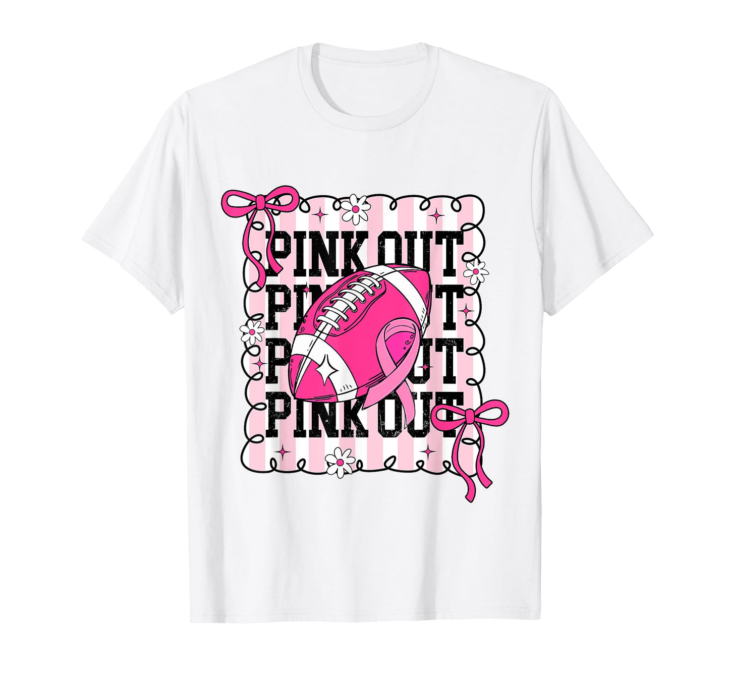 Pink Out Football Breast Cancer Awareness Coquette Women T-Shirt