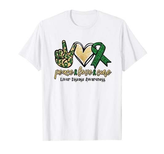 Peace Love Cure Liver Disease Shirt Awareness Ribbon Walk T-Shirt