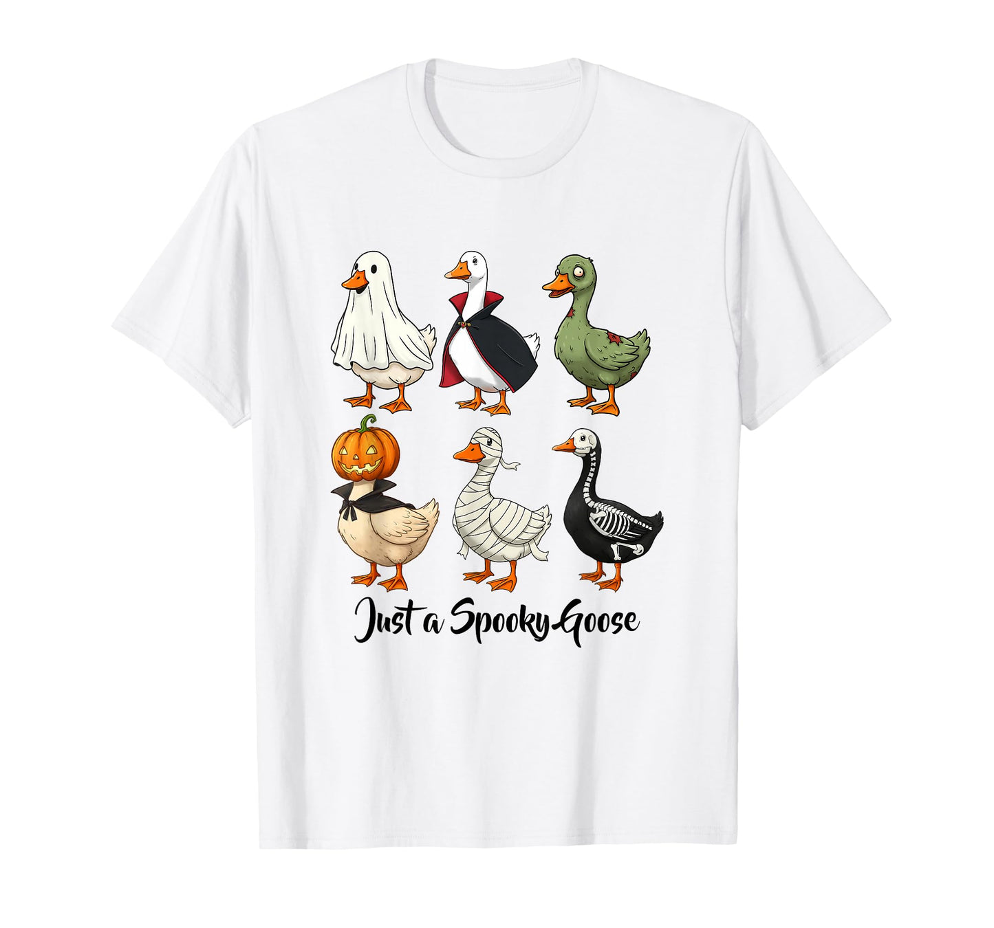 Just a Spooky Goose Funny Halloween Geese Skeleton Pumpkin T-Shirt