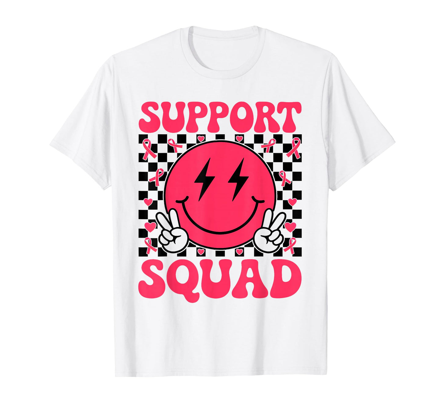 Groovy Support Squad Pink Ribbon Smile Face Support Squad T-Shirt
