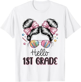 Back To School Coquette Bow Teacher Hello First Grade Girls T-Shirt