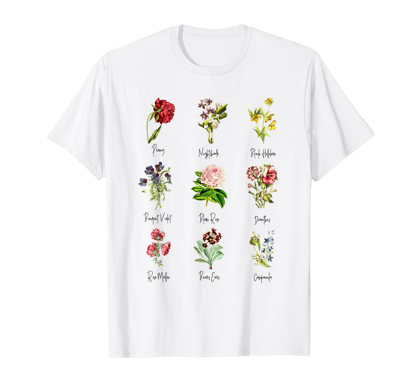 Vintage Botanical Floral Flower Chart T-Shirt