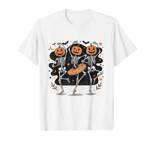 Cute Ballet Pumpkin Skeleton Halloween Men Women Boys Girl T-Shirt