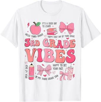 Girls 3rd Grade Vibes Coquette Bow Back to School Teacher T-Shirt