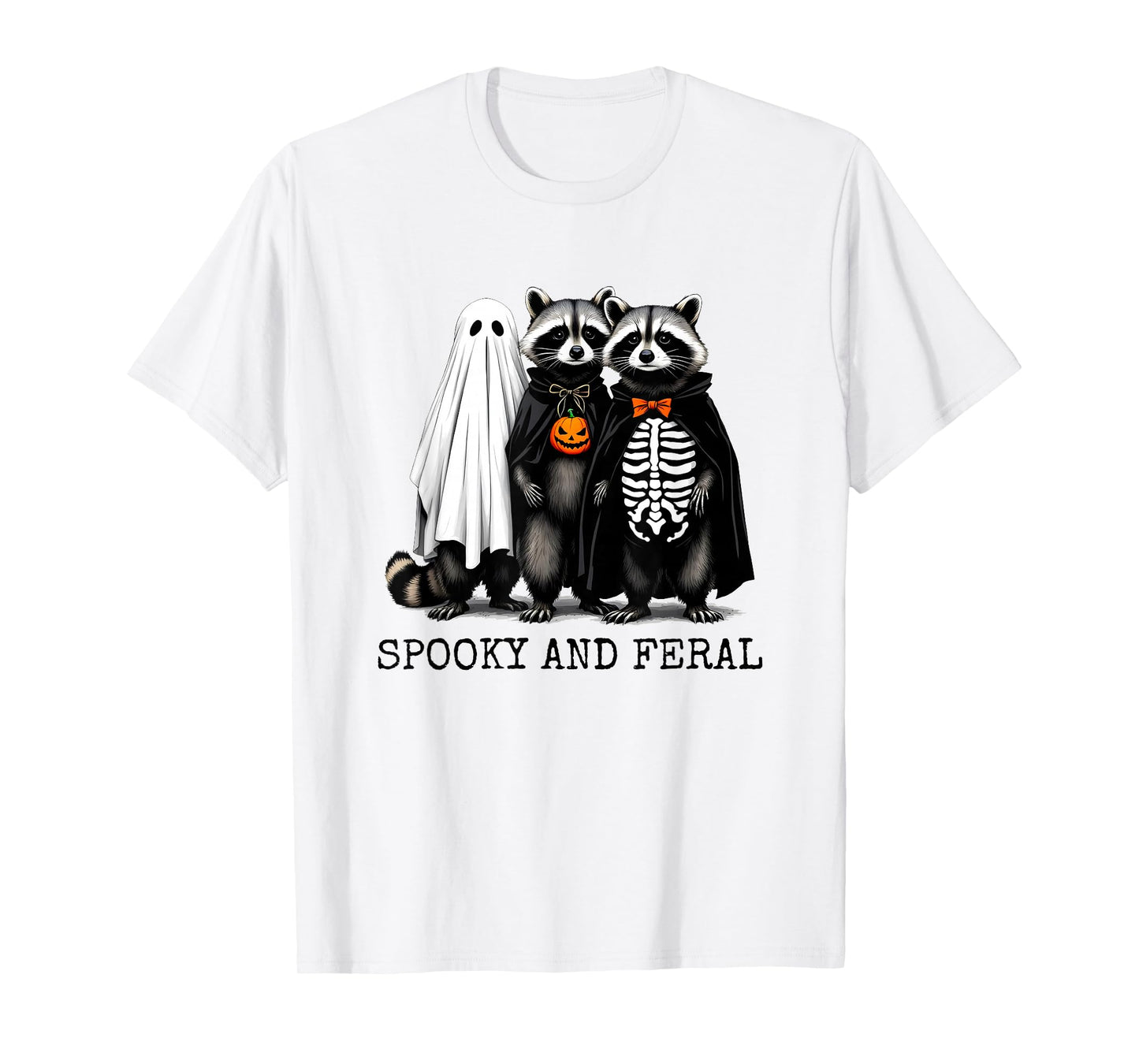 Spooky and Feral Girl Funny Halloween Cute Raccoon Men Women T-Shirt