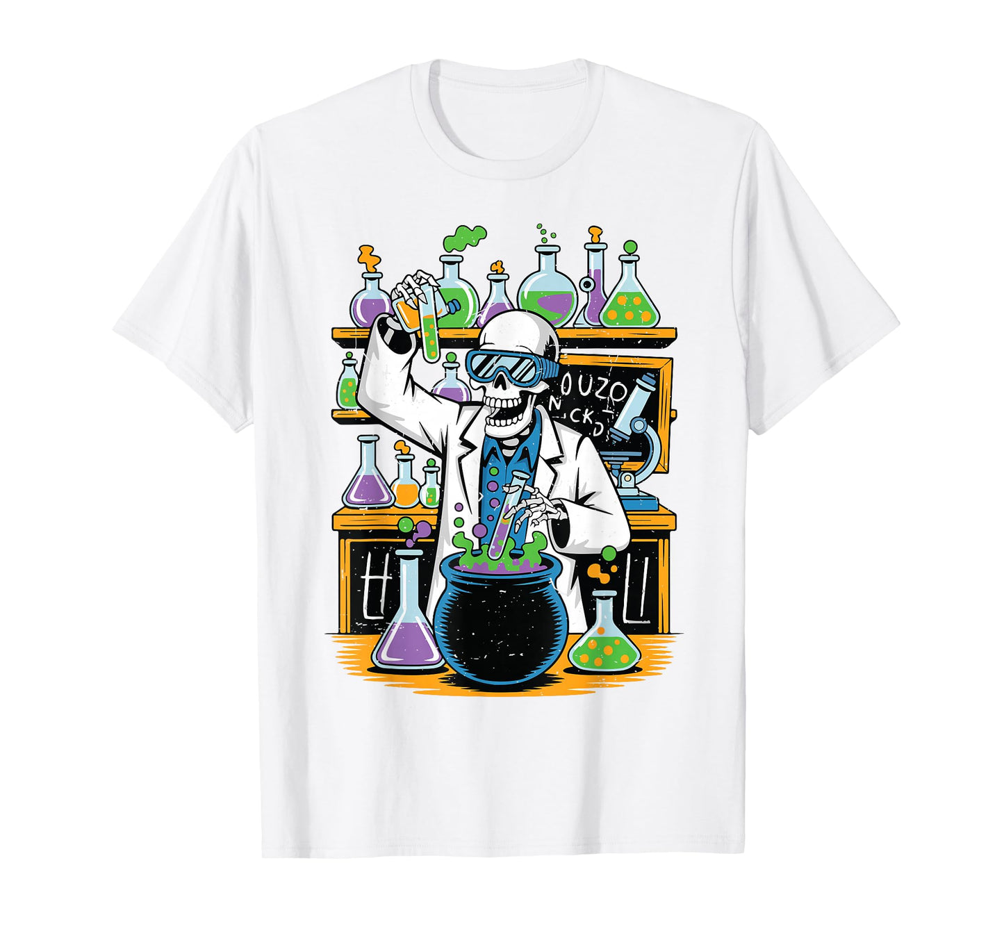 Skeleton Mad Scientist Science Teacher Halloween Costume T-Shirt