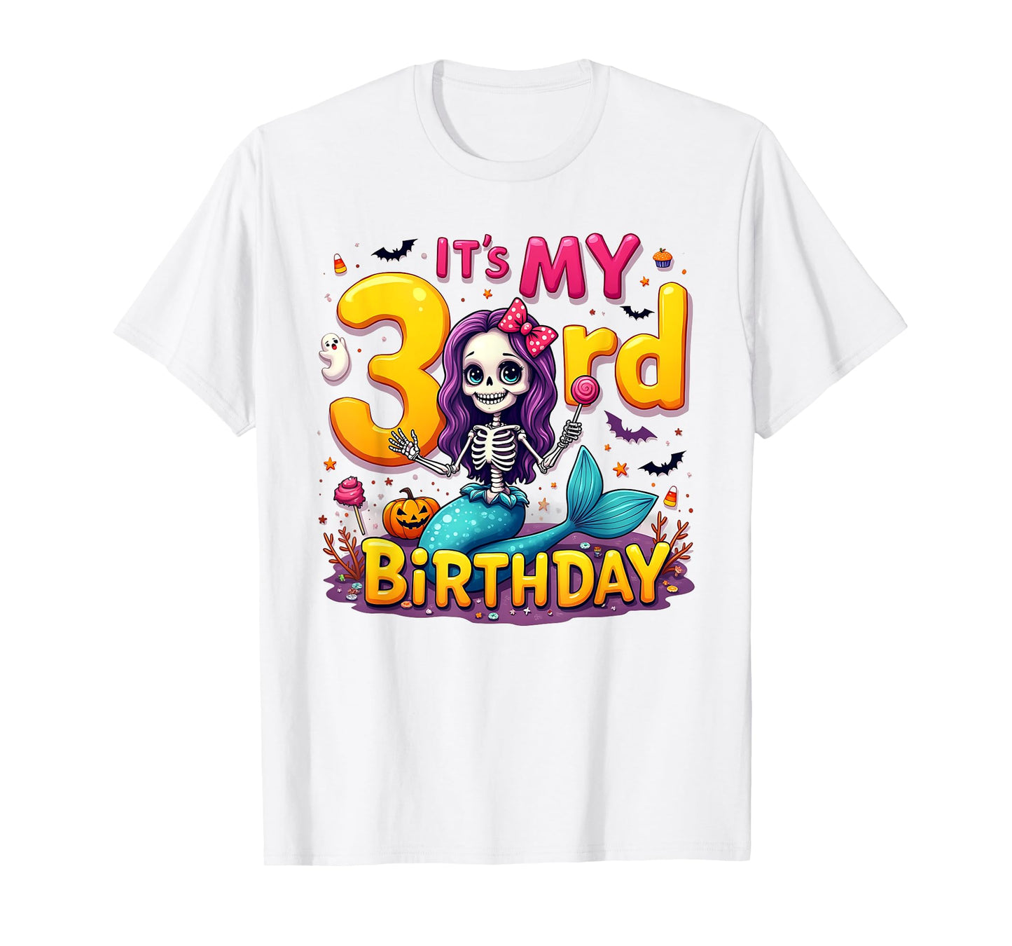 Kids It's My 3rd Birthday Girl Halloween Mermaid Skeleton T-Shirt