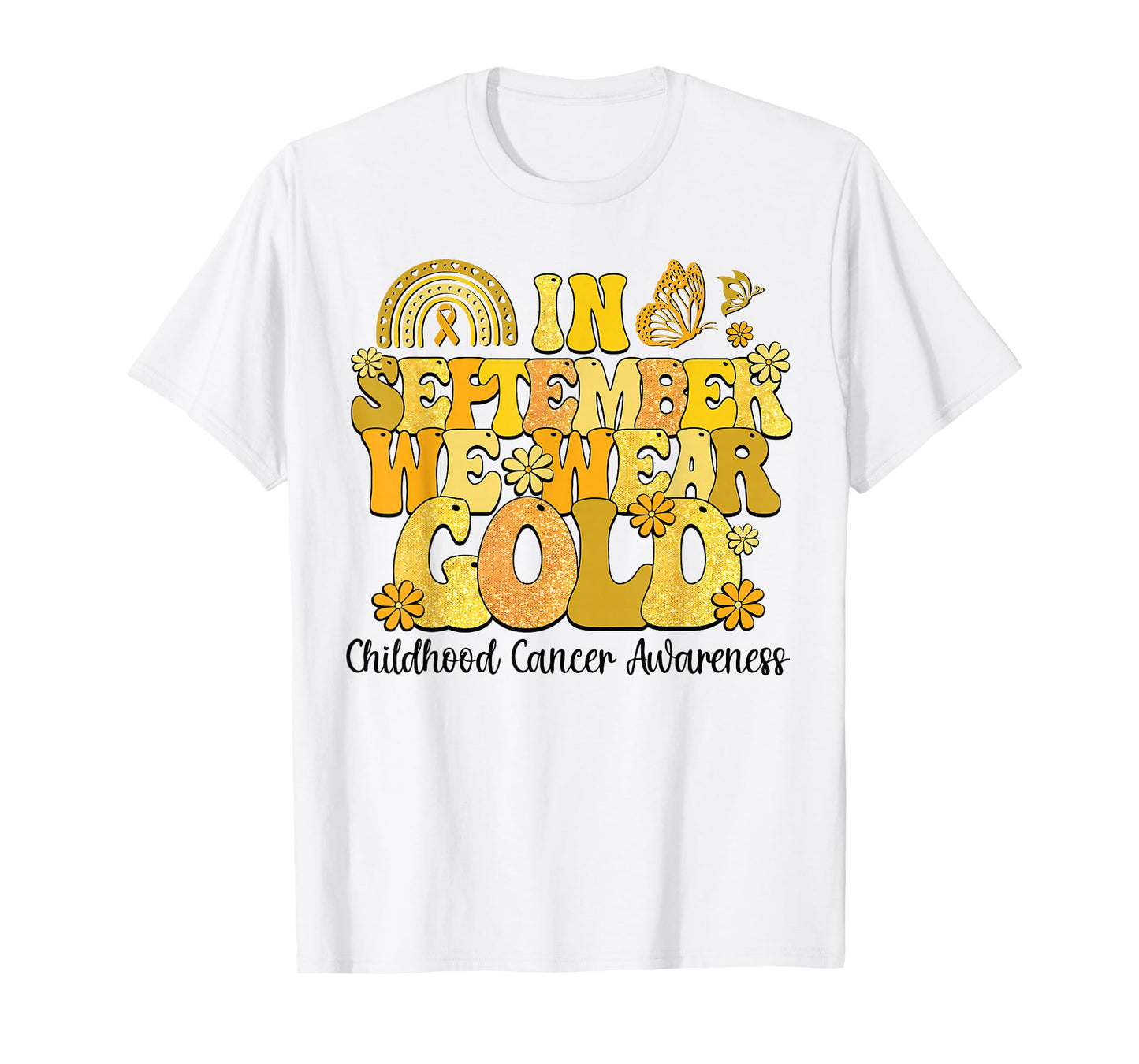 In September We Wear Gold Groovy Childhood Cancer Awareness T-Shirt