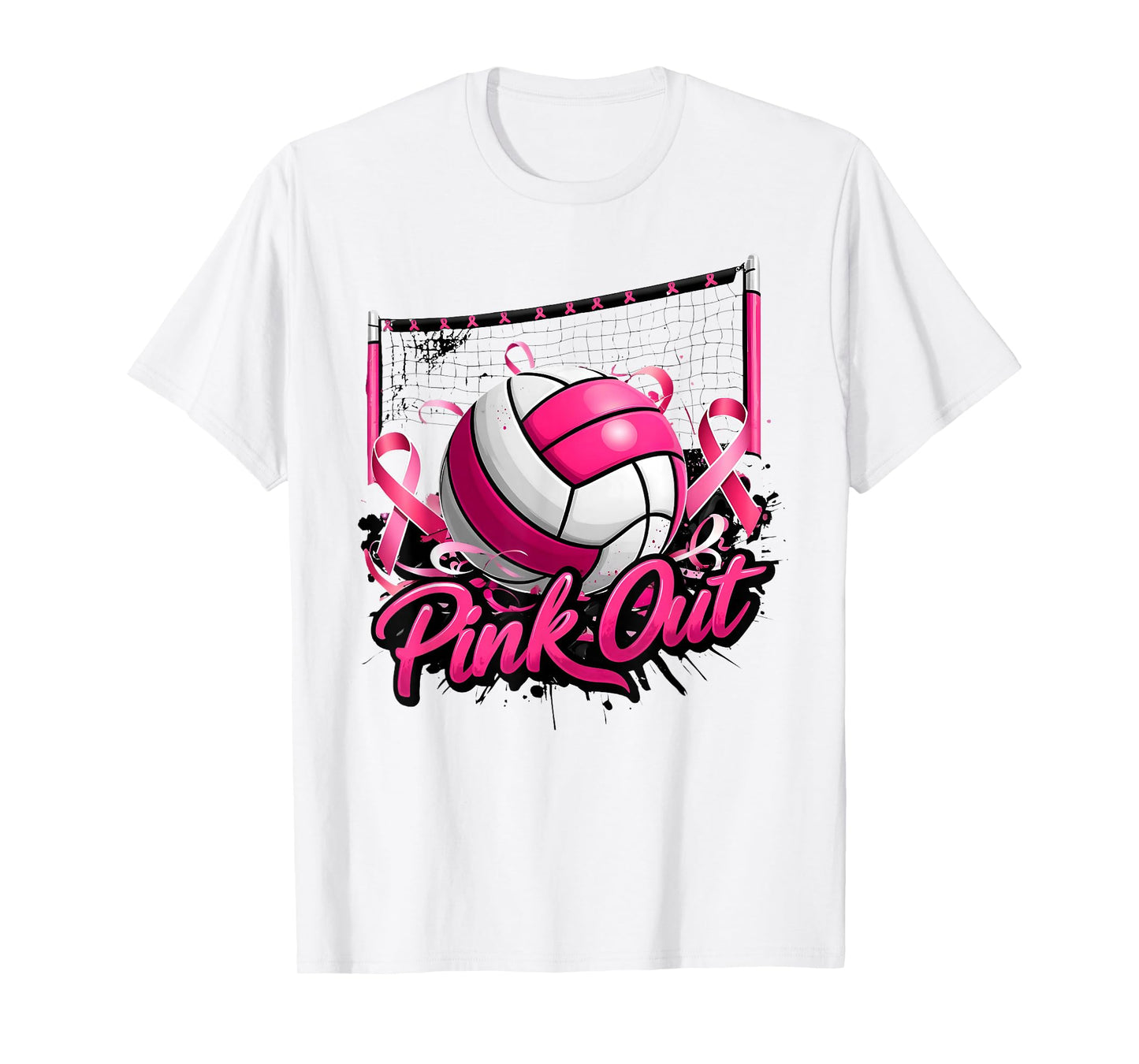 Pink Out Volleyball Breast Cancer Awareness Support Ribbon T-Shirt