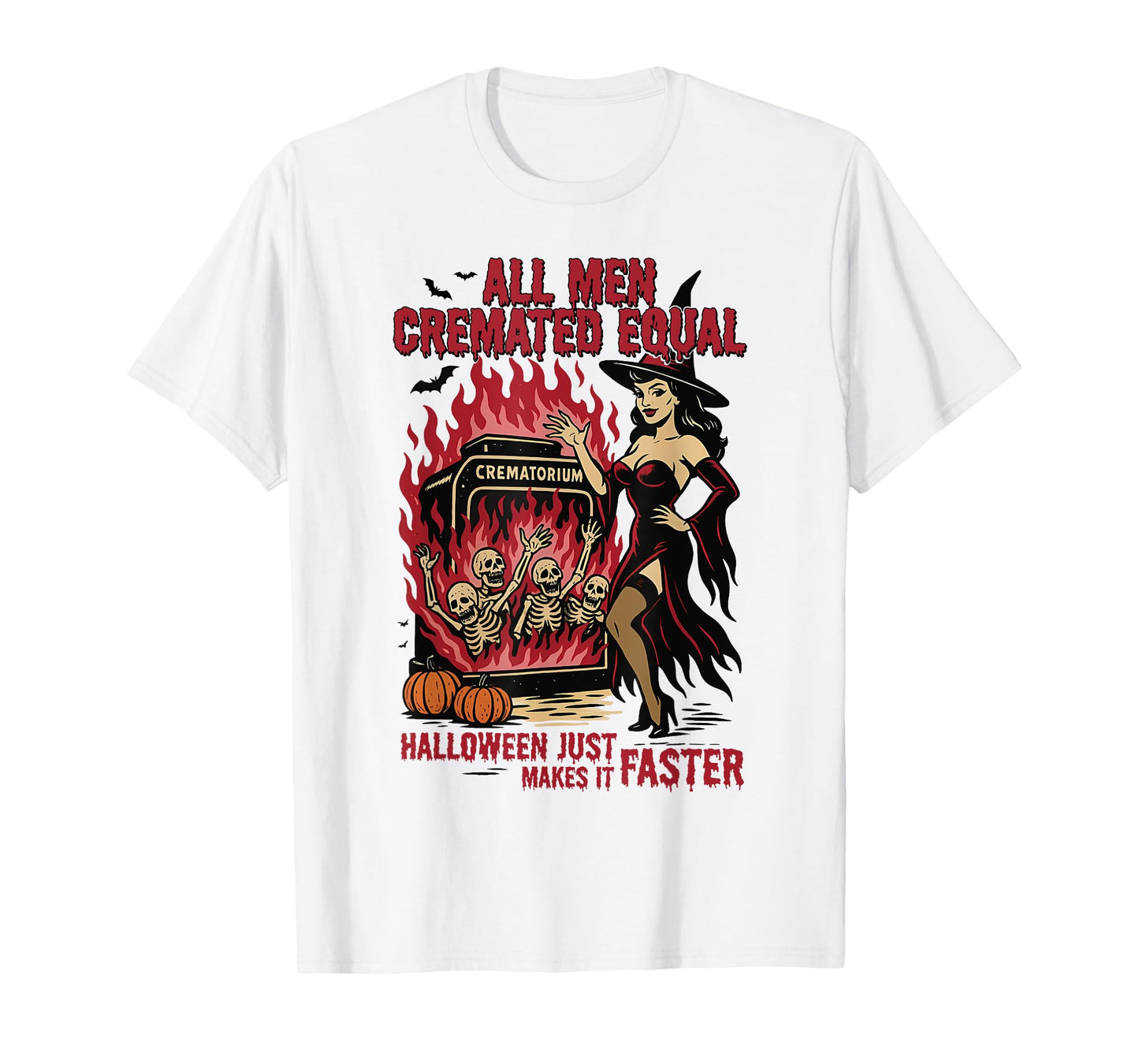 All Men are Cremated Equal Funny Halloween Witch Skeleton T-Shirt
