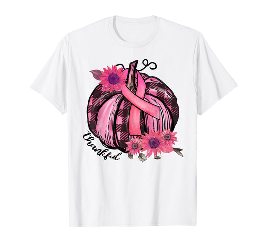 Thankful Pink Pumpkin Sunflower Breast Cancer Awareness Gift T-Shirt