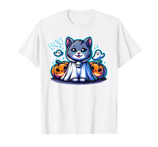 Ghost Cat Boo Funny Cat Pumpkin BOO Kitty Cat Halloween T-Shirt for Men Women Kids
