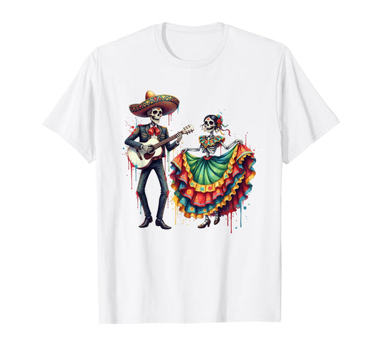 Dancing Skeleton Dia De Los Muertos Halloween Sugar Skull T-Shirt