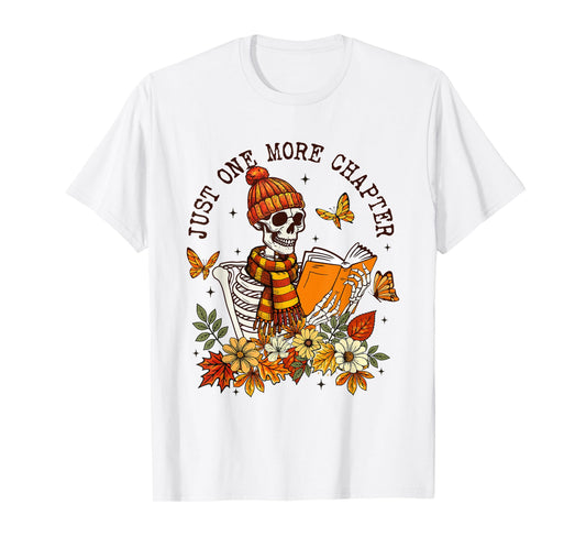 Cute Just One More Chapter Skeleton Fall Book Autumn Pumpkin T-Shirt