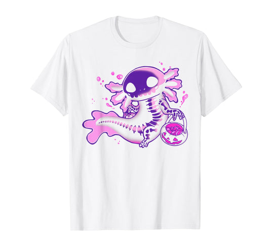 Cute Axolotl Skeleton Halloween Pumpkin Candy Trick or Treat T-Shirt