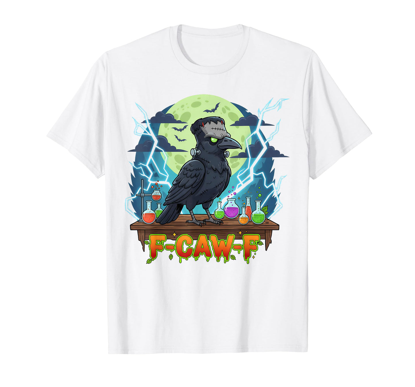 Frankenstein Crow F-Caw-F Funny Black Raven Halloween T-Shirt
