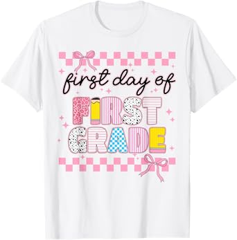 First 1st Day Of First Grade Coquette Back To School Girls T-Shirt