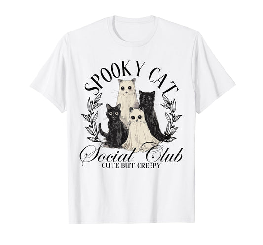 Spooky Cat Social Club Ghost Cat Halloween Gothic Black Cat Men Women Kids T-Shirt