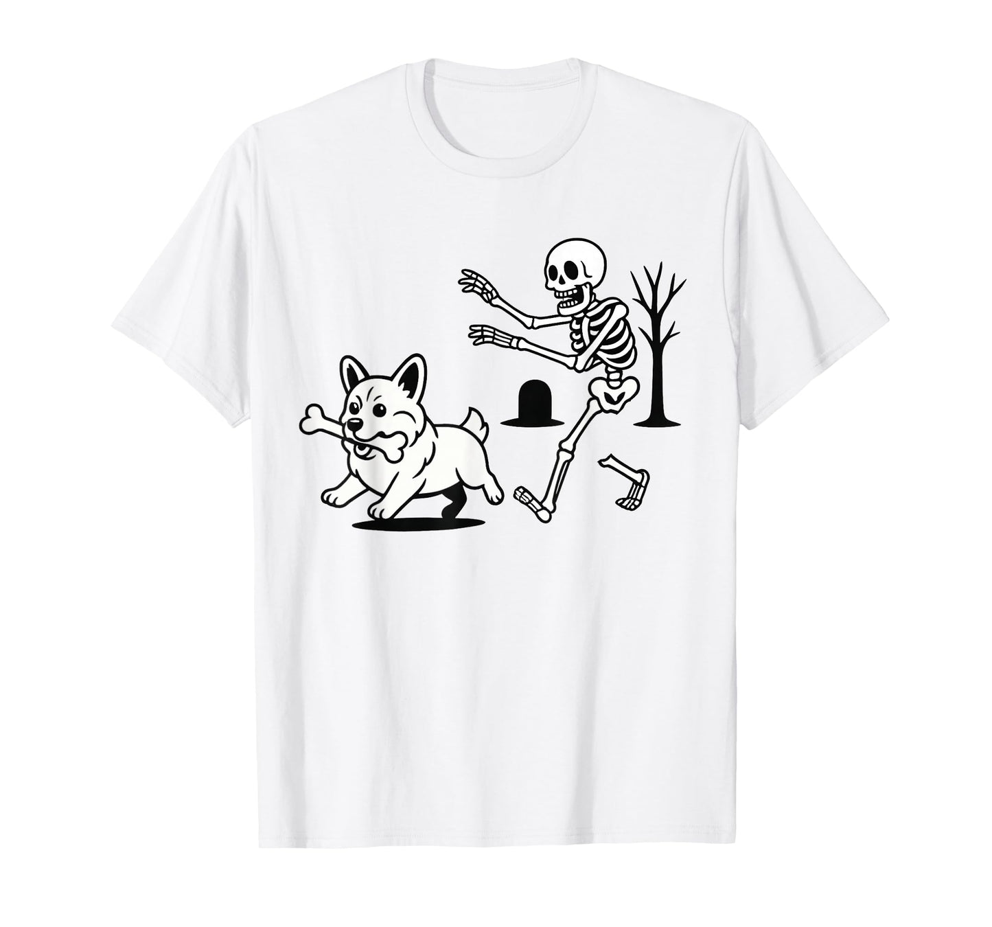 Skeleton Chasing Dog Funny Halloween Dog Mom Pet Lover T-Shirt