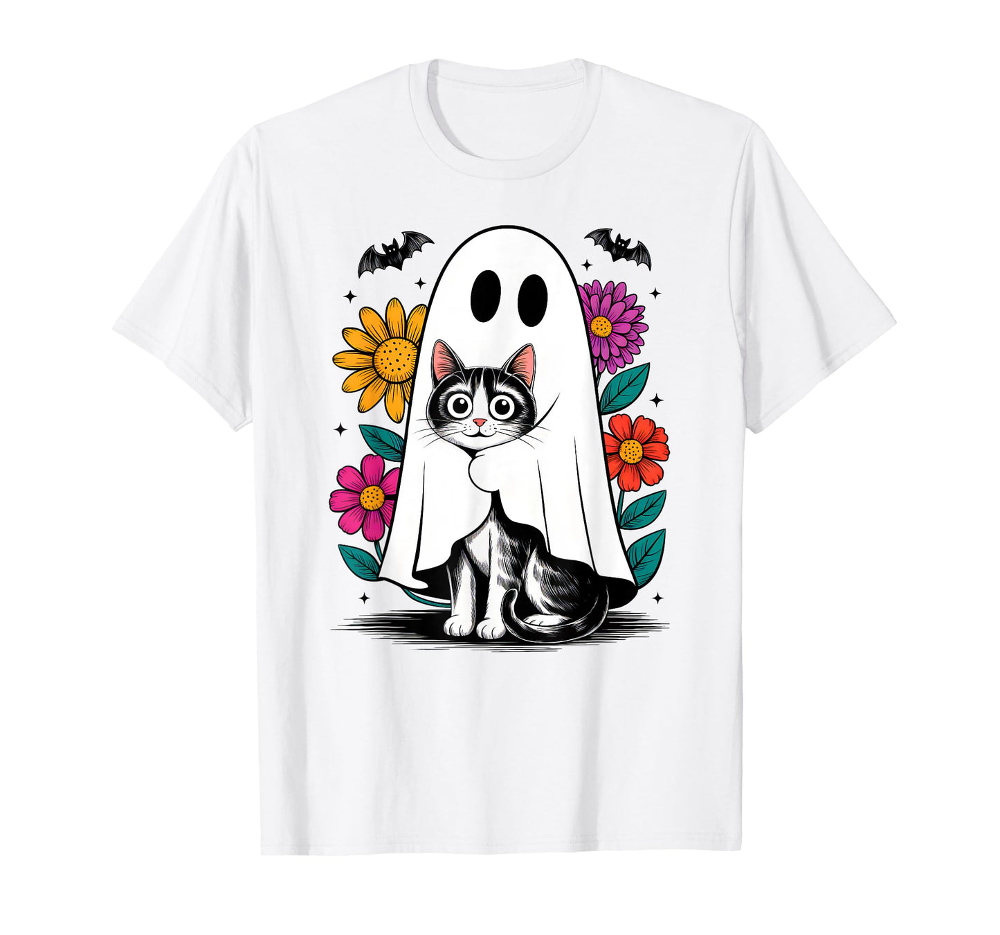Black Cat Ghost Halloween Costume Cat Lover Men Women Kids T-Shirt