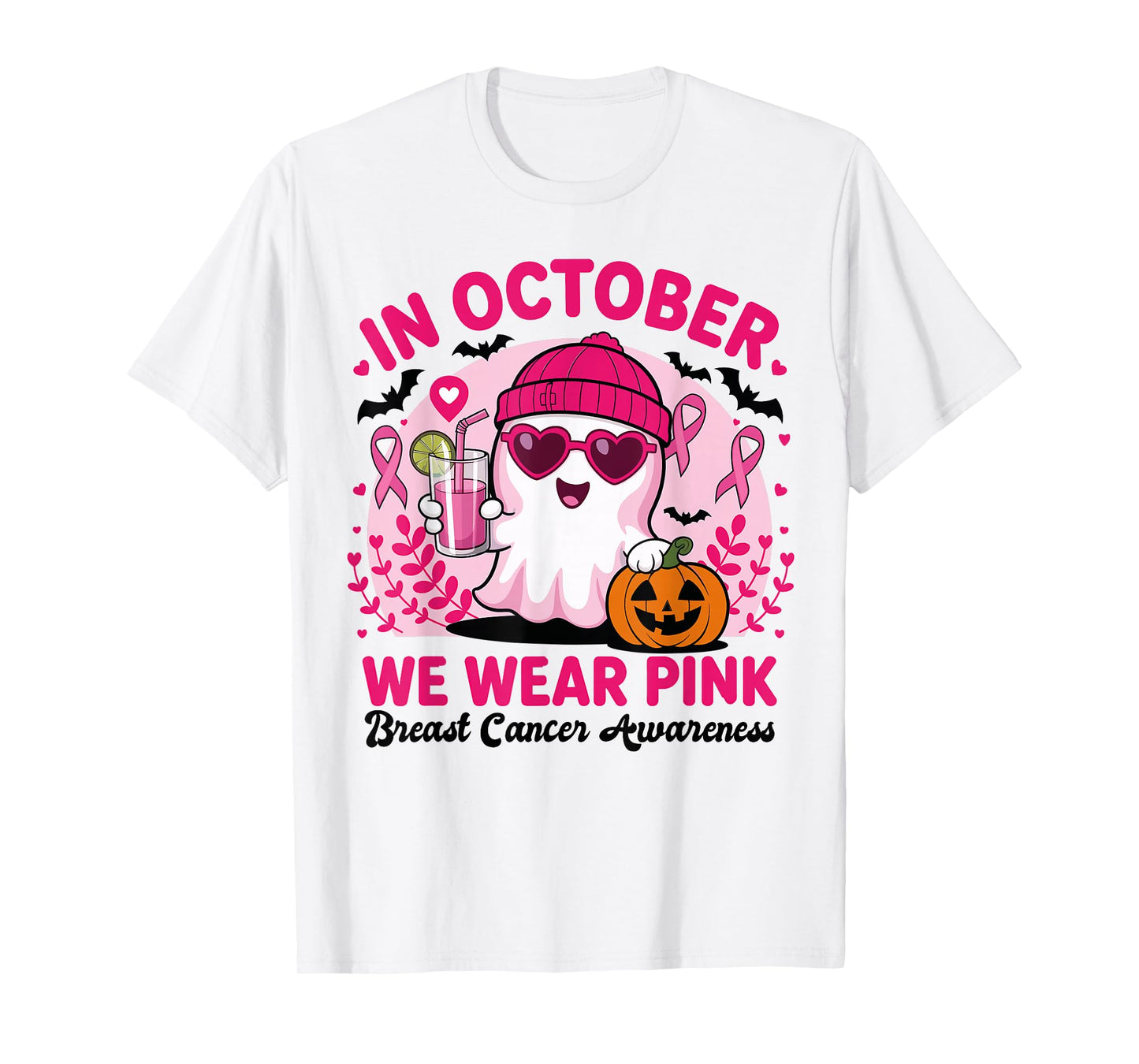 In October We Wear Pink Breast Cancer Awareness Halloween T-Shirt