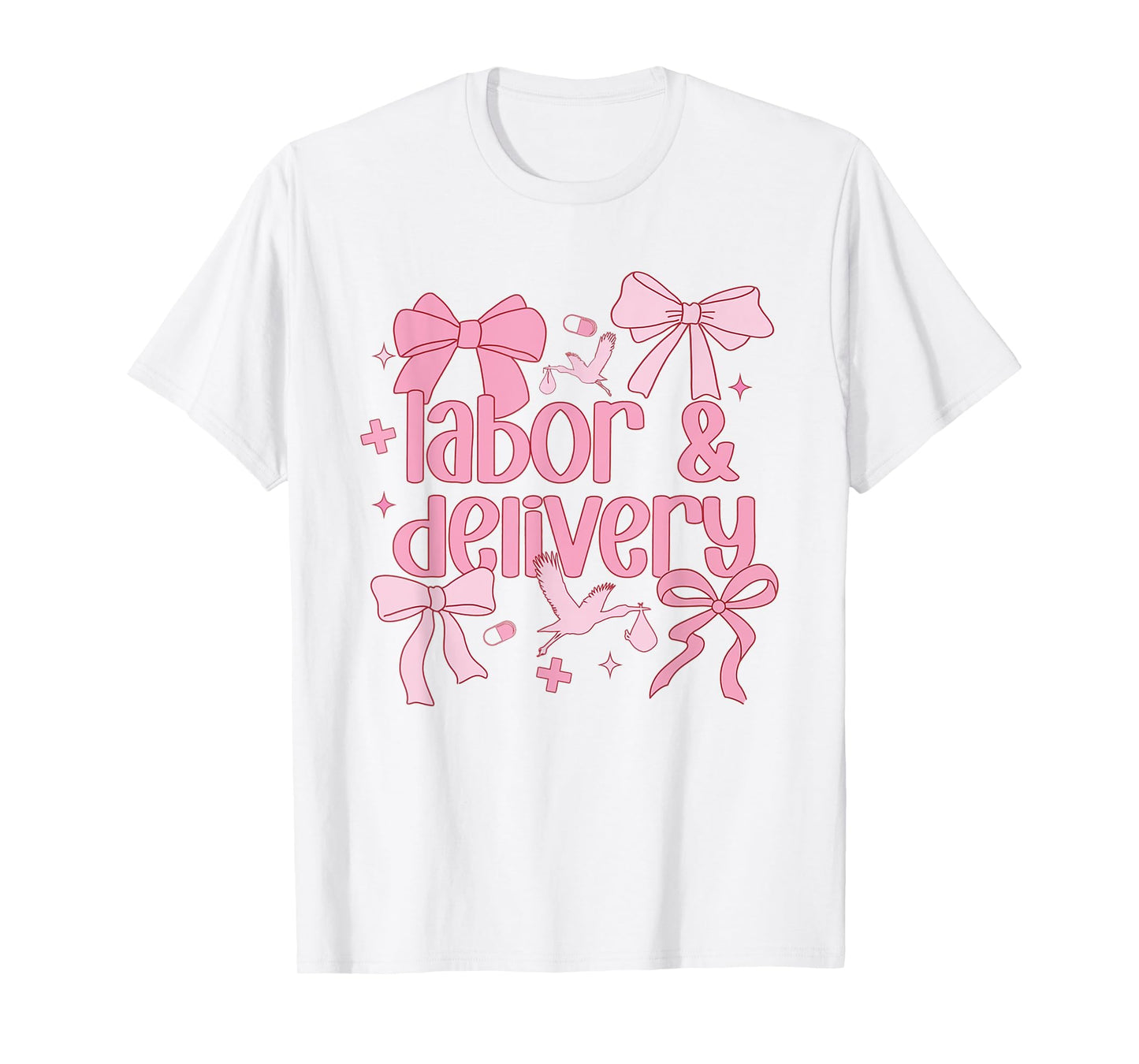 Women Labor and Delivery Nurse Grad Coquette Pink Bow Ribbon T-Shirt