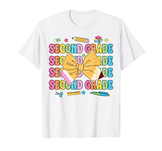 2nd Grade Teacher Pencil Coquette Bow Back To School T-Shirt