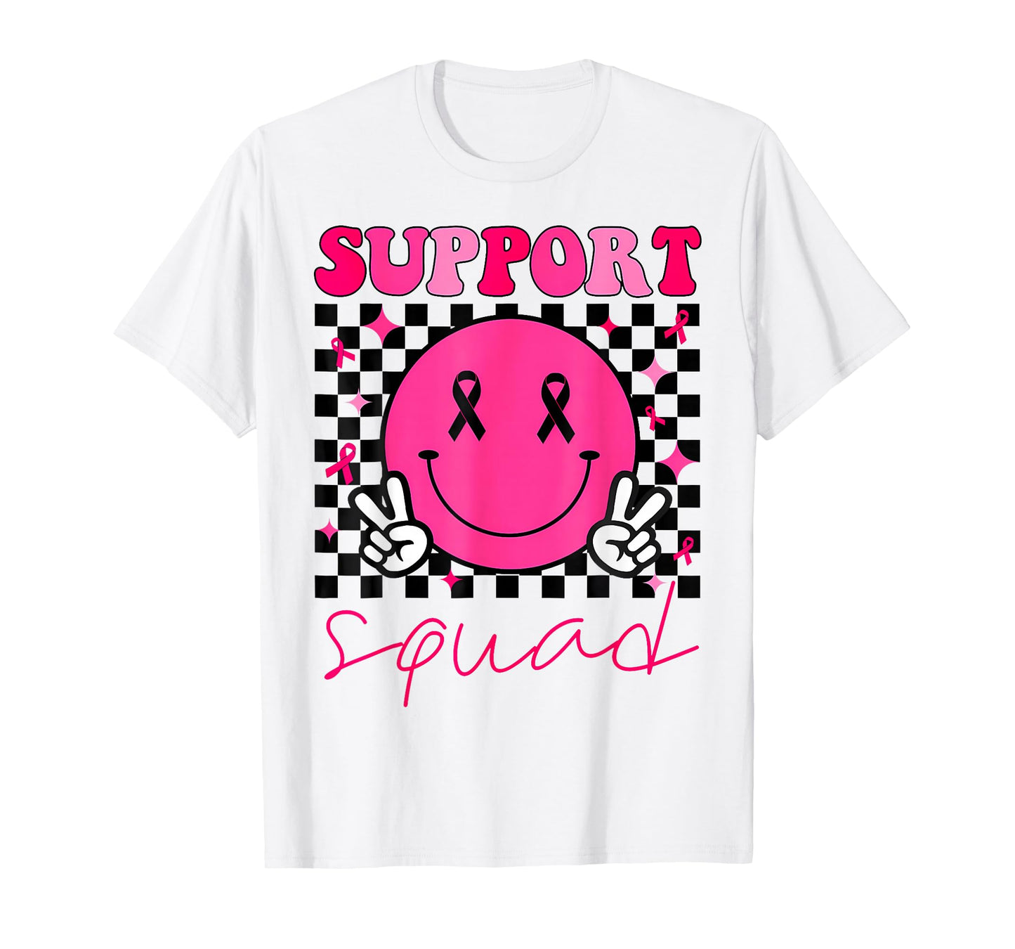 Groovy Breast Cancer Awareness Men Women Kids Support Squad T-Shirt