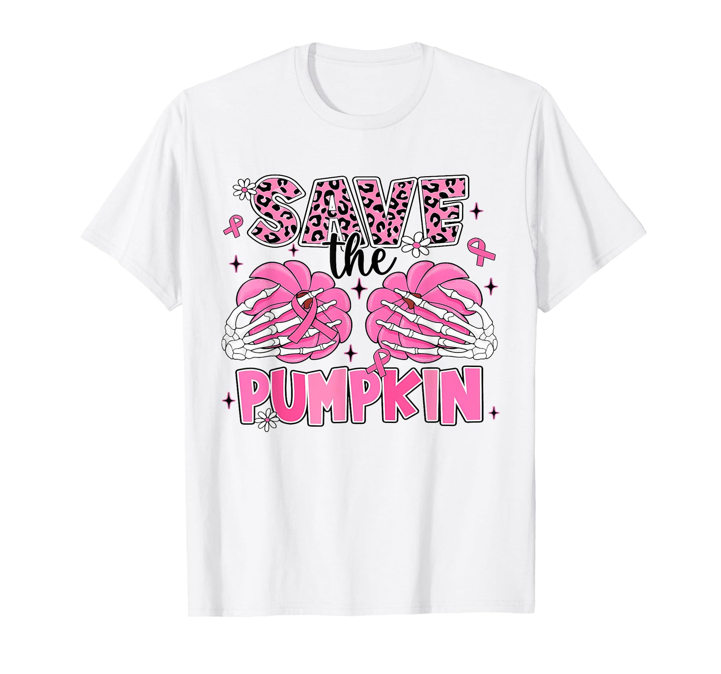 Save The Pumpkins Breast Cancer Awareness Skeleton Halloween T-Shirt