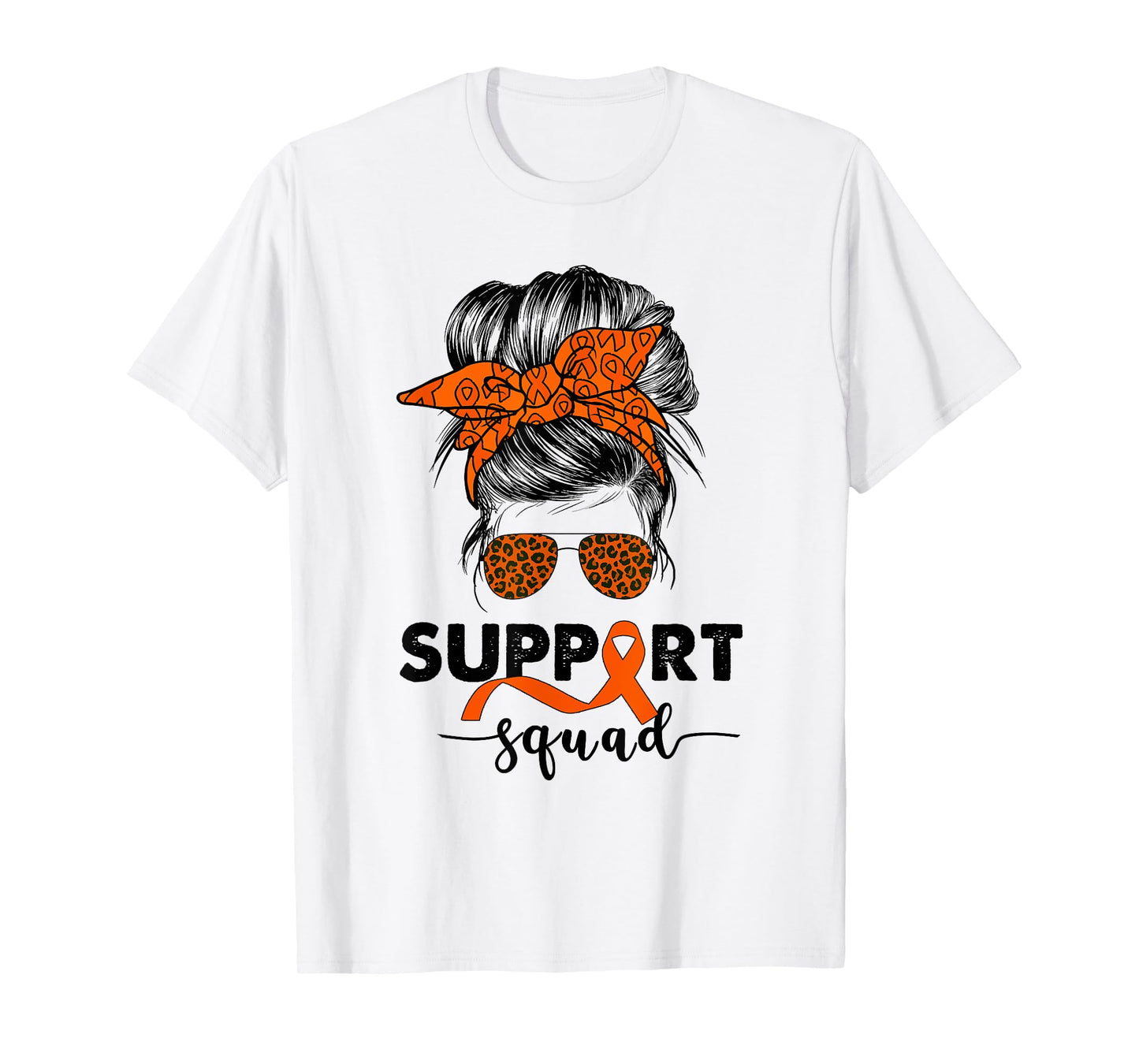 Leukemia Awareness Cancer Leopard Print Heart Orange Ribbon T-Shirt