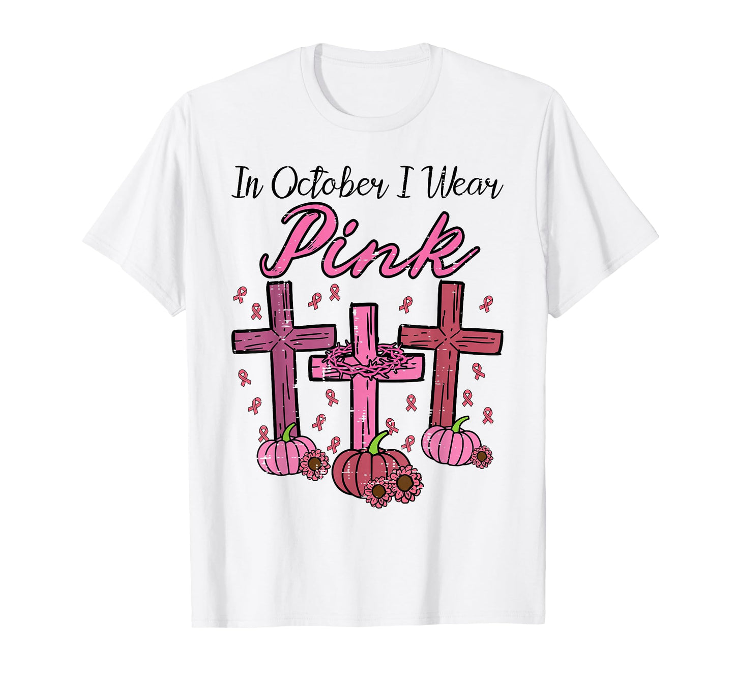 Breast Cancer Cross Pumpkin October Wear Pink Women Men Kids T-Shirt