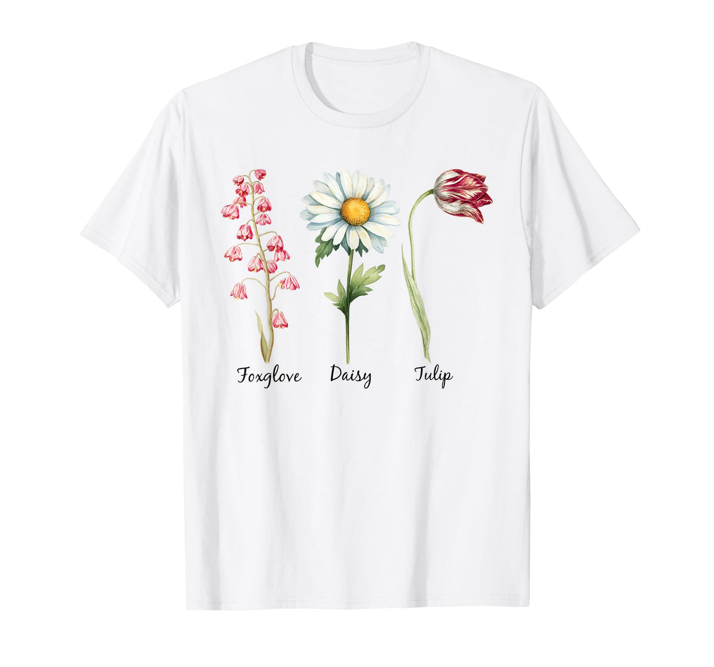 Vintage Floral Plant Foxglove Daisy Tulip Flowers Mom Women T-Shirt